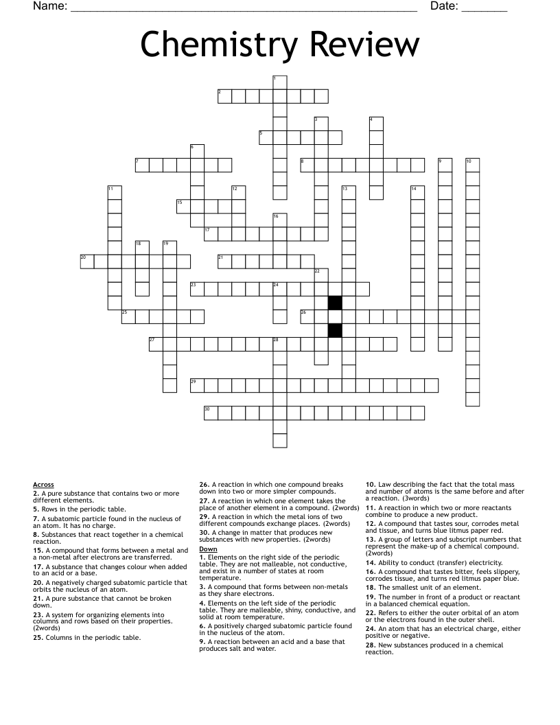 Chemistry Review Crossword