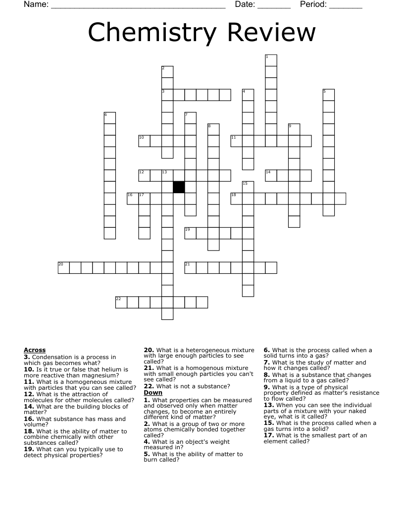 Chemistry Review Crossword