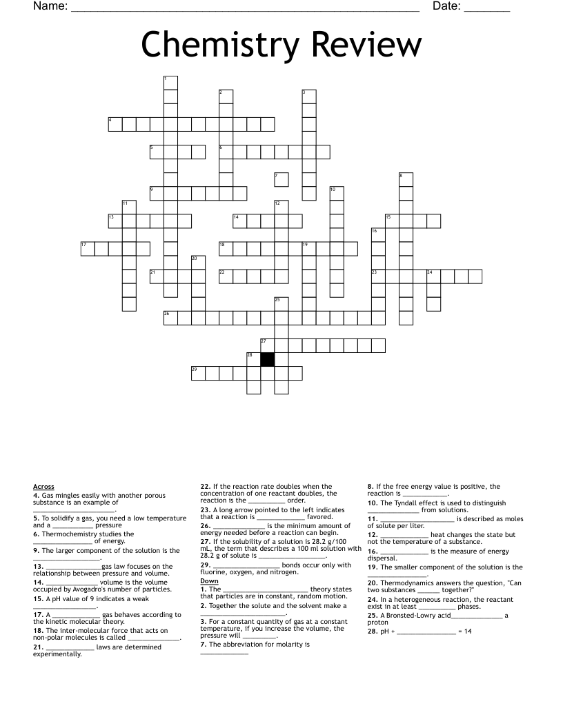 Chemistry Review Crossword