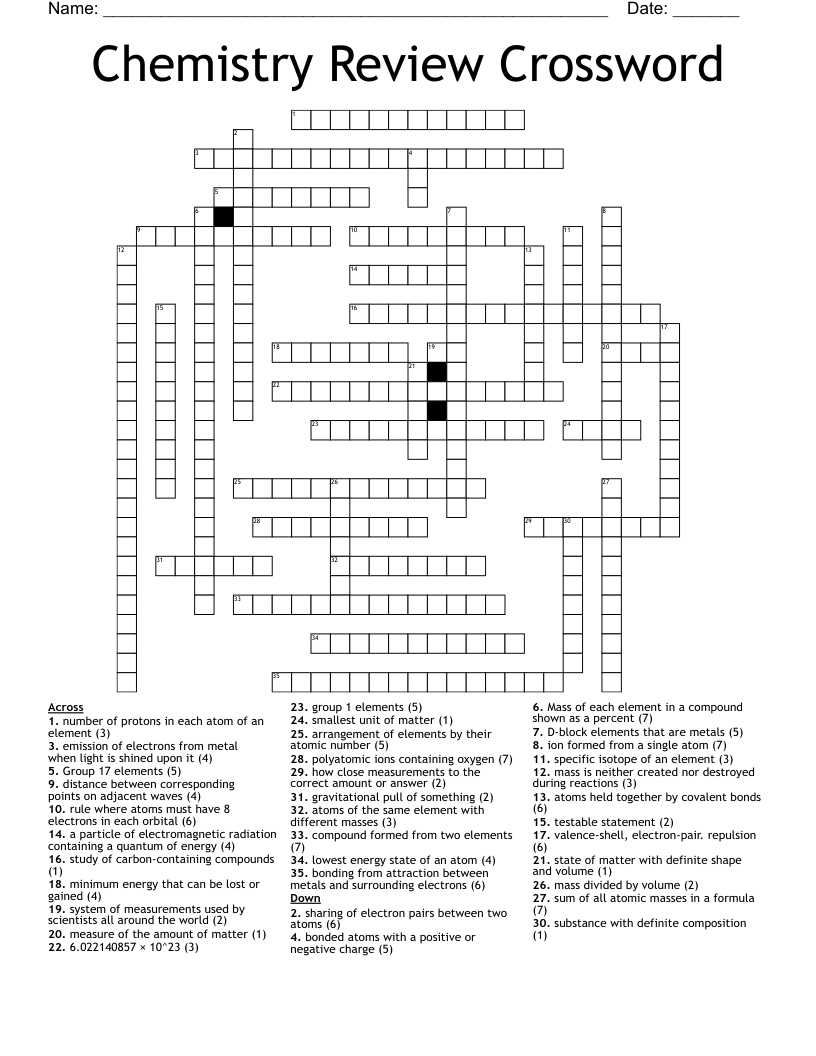 Chemistry Review Crossword 