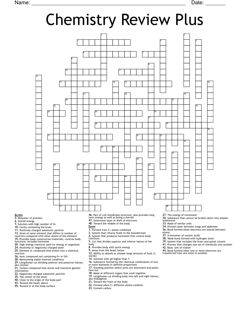 Chemistry Review Plus Crossword