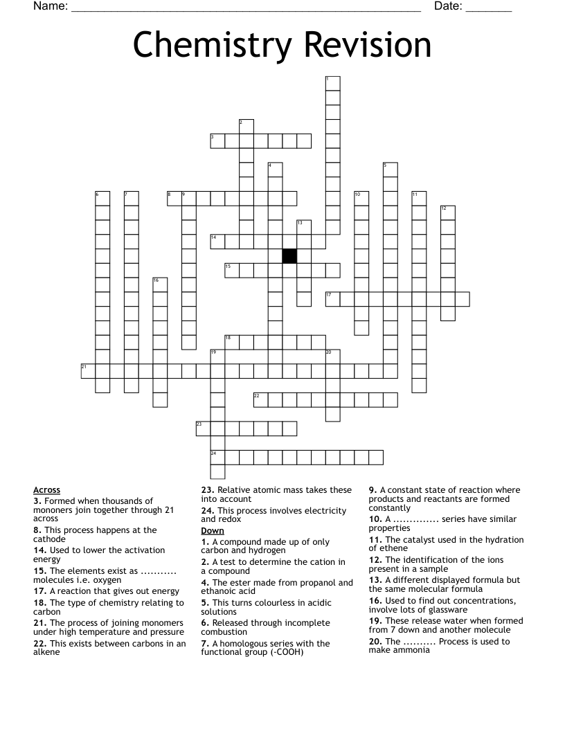 Chemistry Revision Crossword