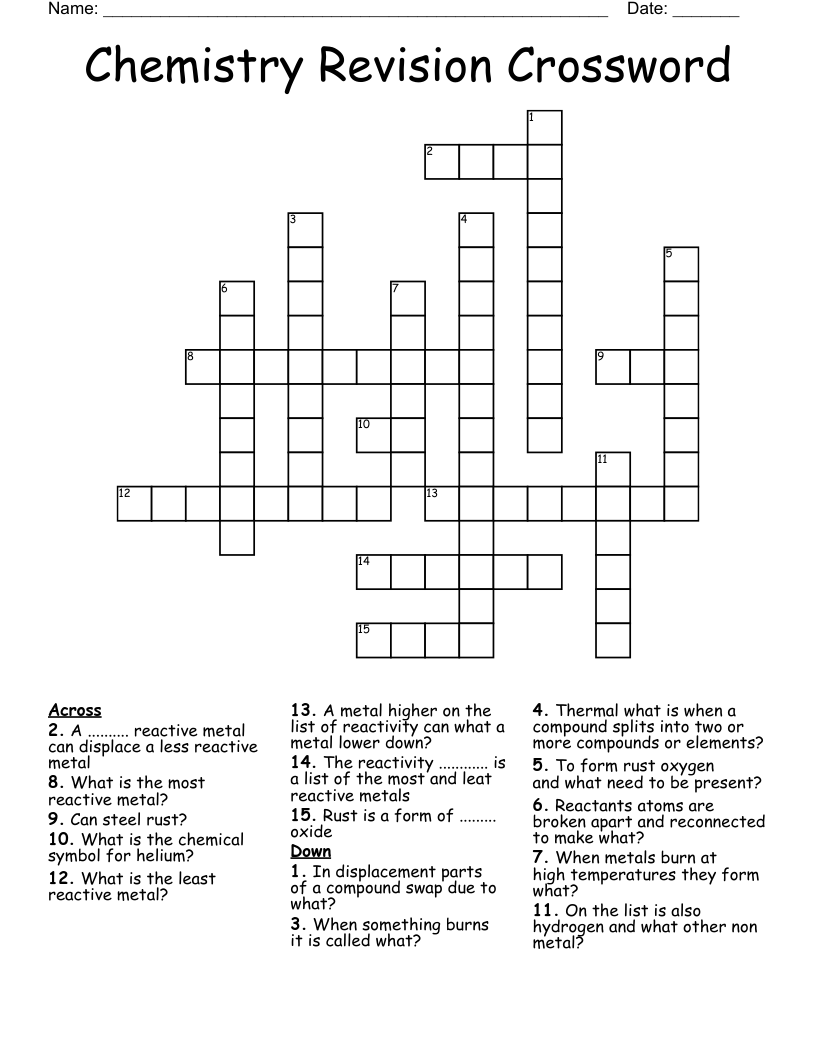 Chemistry Revision Crossword