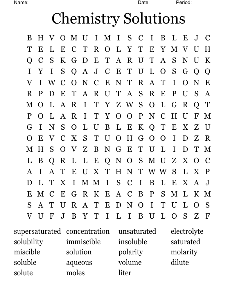 Chemistry Solutions Word Search