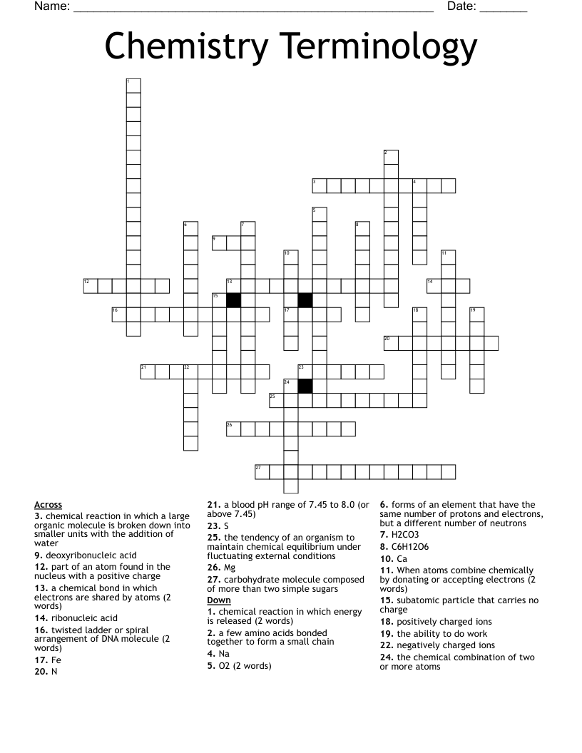 Chemistry Terminology Crossword
