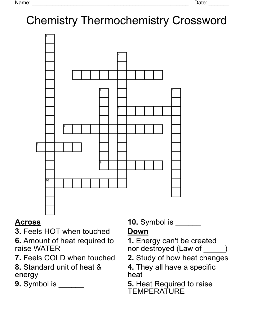 Chemistry Thermochemistry Crossword
