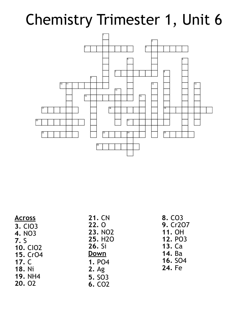 Chemistry Trimester 1, Unit 6 Crossword