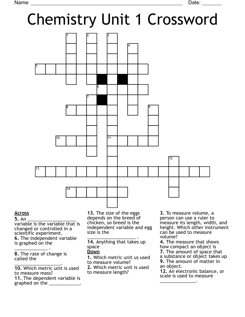 Chemistry Unit 1 Crossword