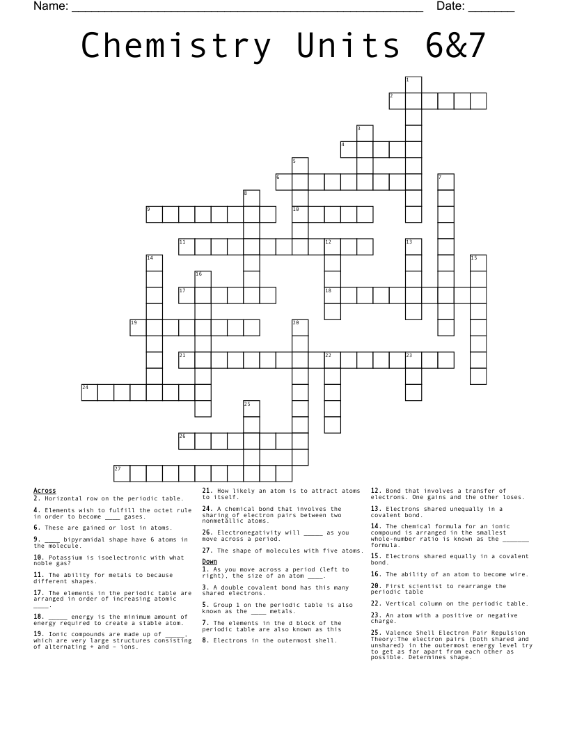 Chemistry Units 6&7 Crossword