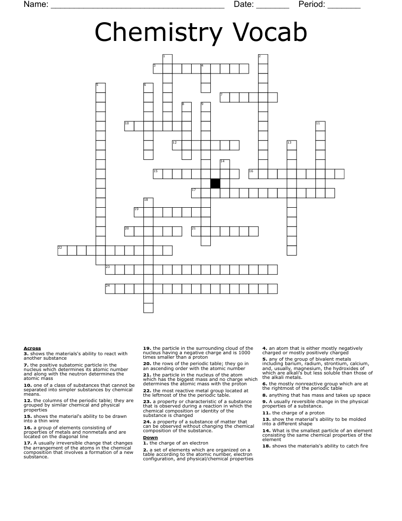 Chemistry Vocab Crossword
