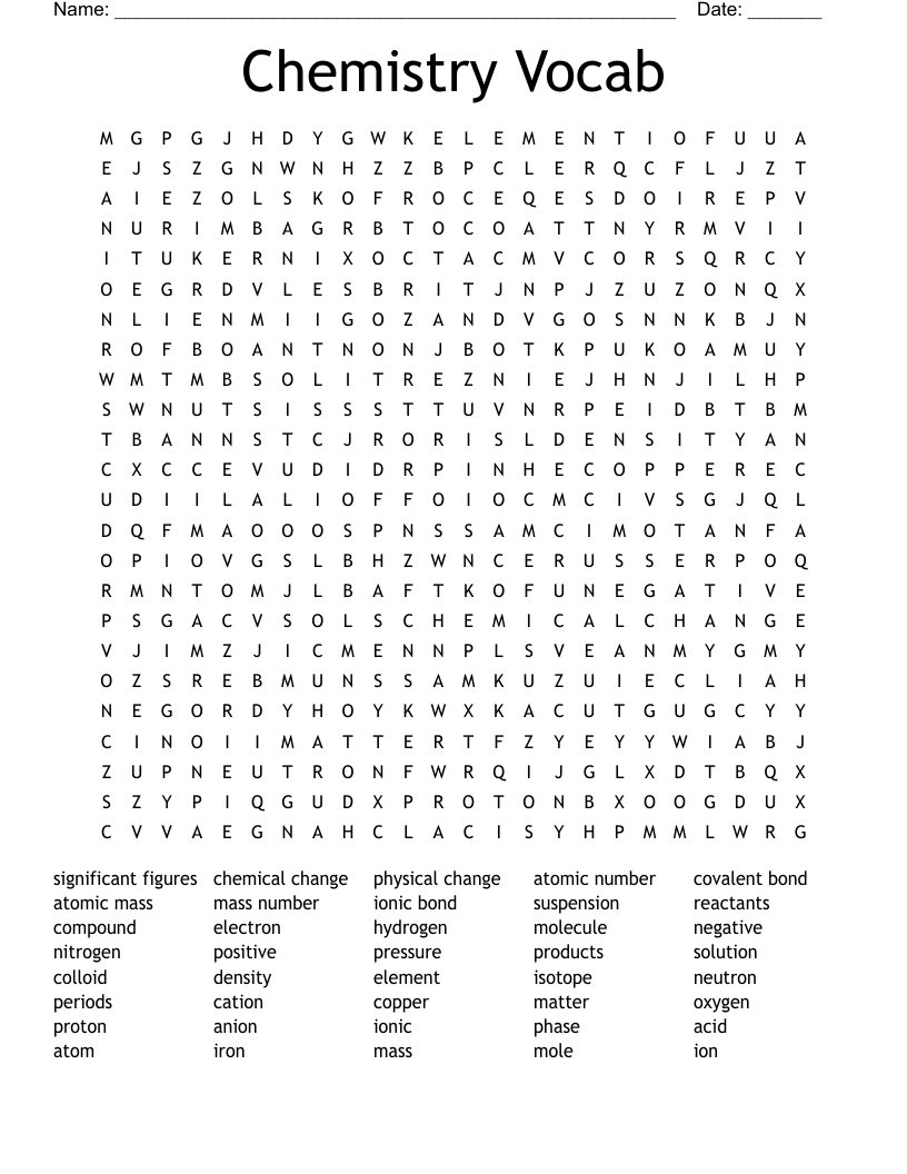 Chemistry Vocab Word Search