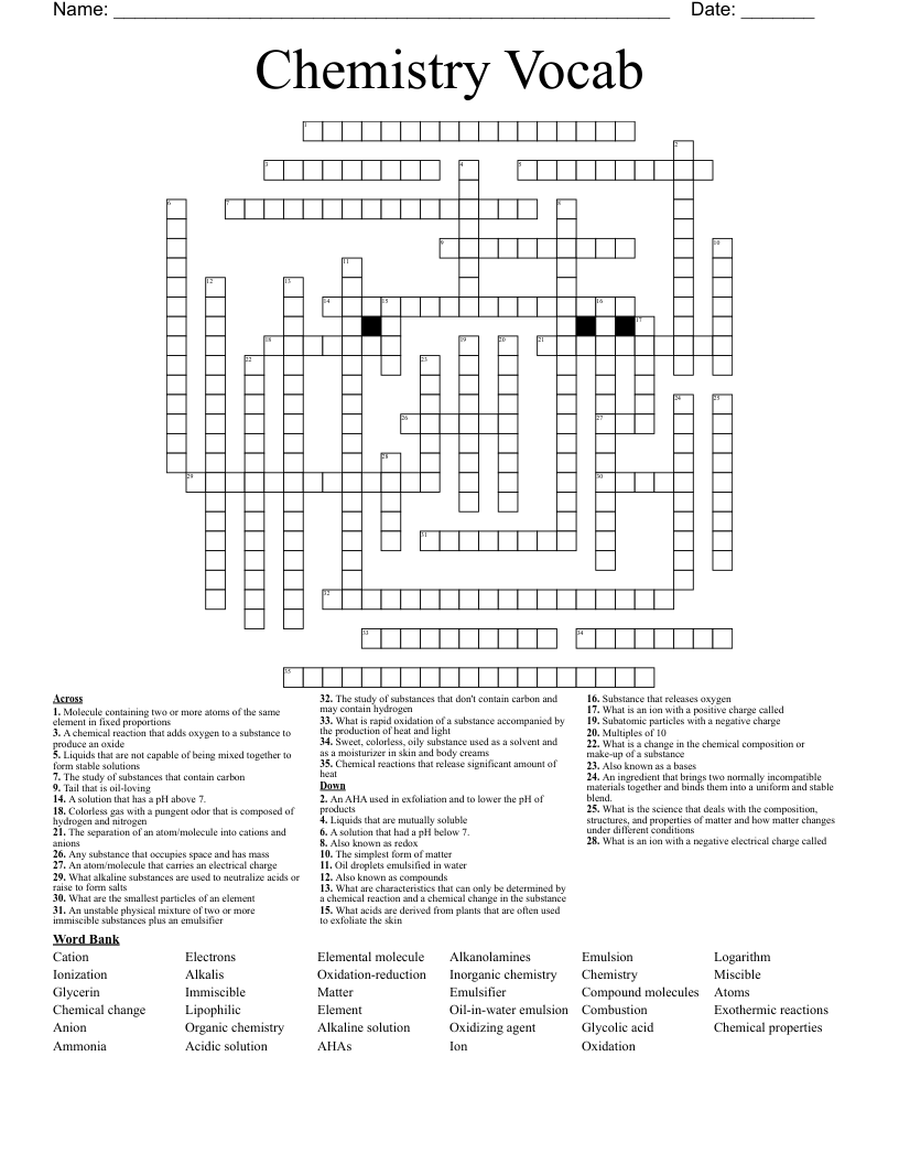 Chemistry Vocab Crossword