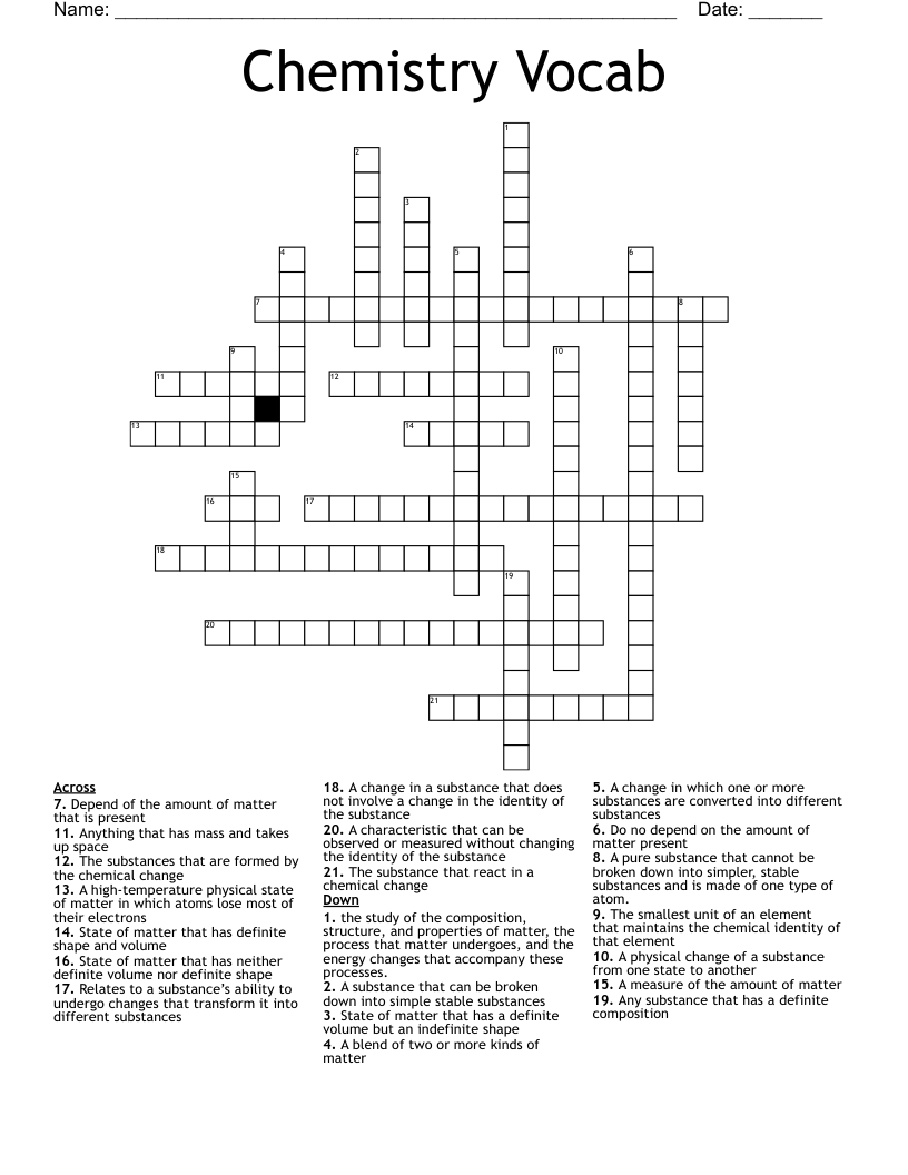 Chemistry Vocab Crossword