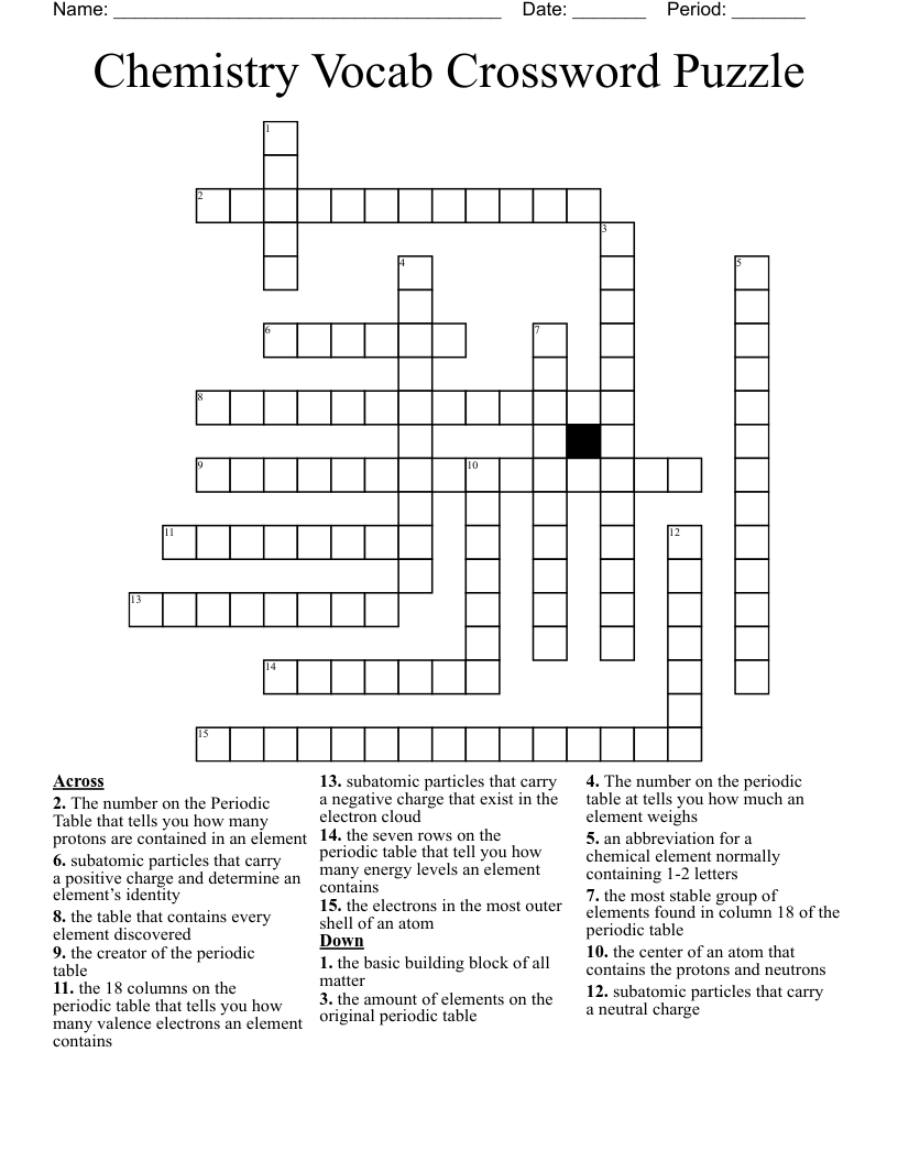 Chemistry Vocab Crossword Puzzle