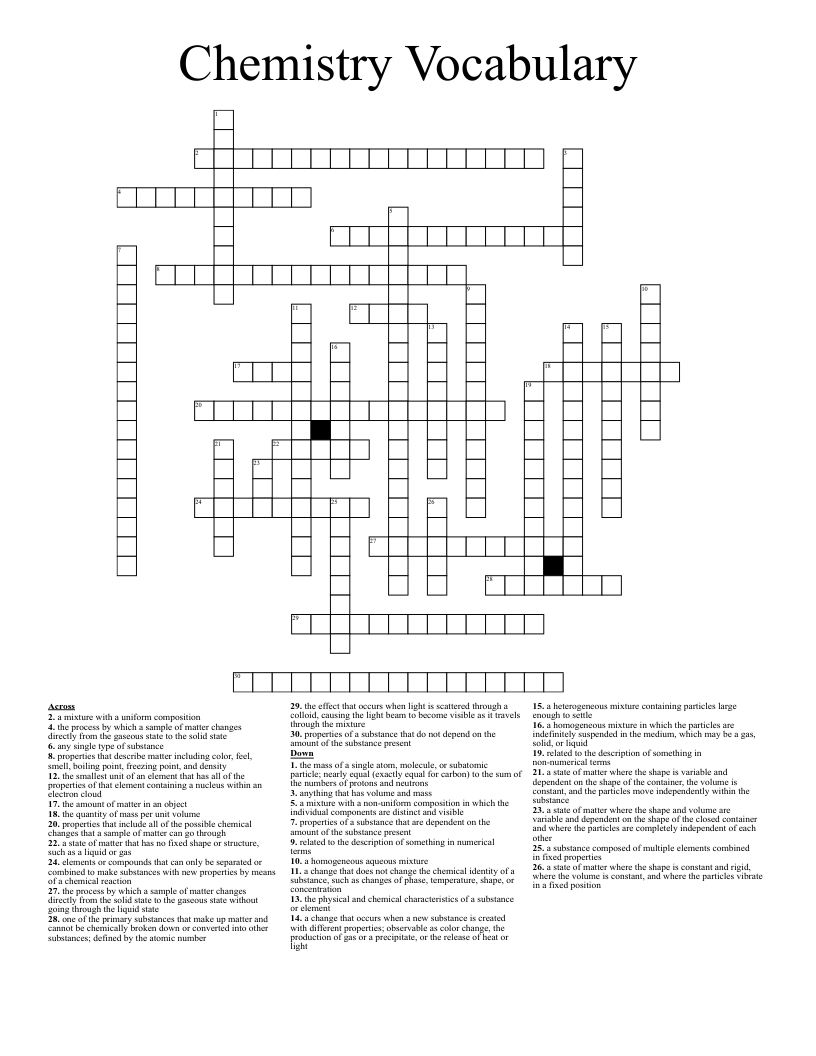 Chemistry Vocabulary Crossword