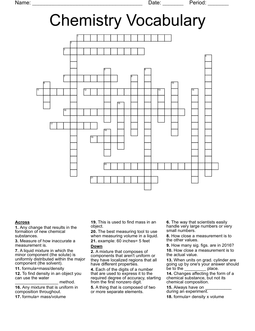 Chemistry Vocabulary Crossword