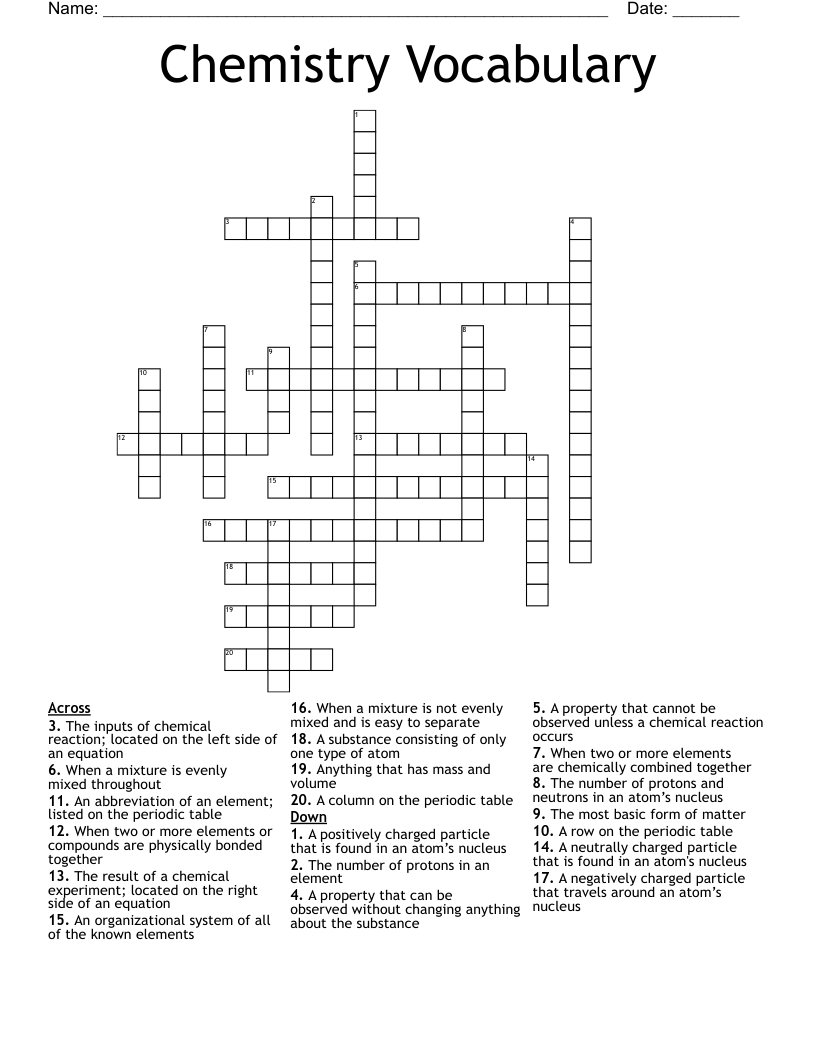 Chemistry Vocabulary Crossword