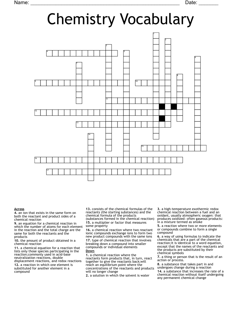 Chemistry Vocabulary Crossword