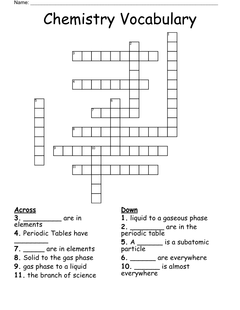 Chemistry Vocabulary Crossword