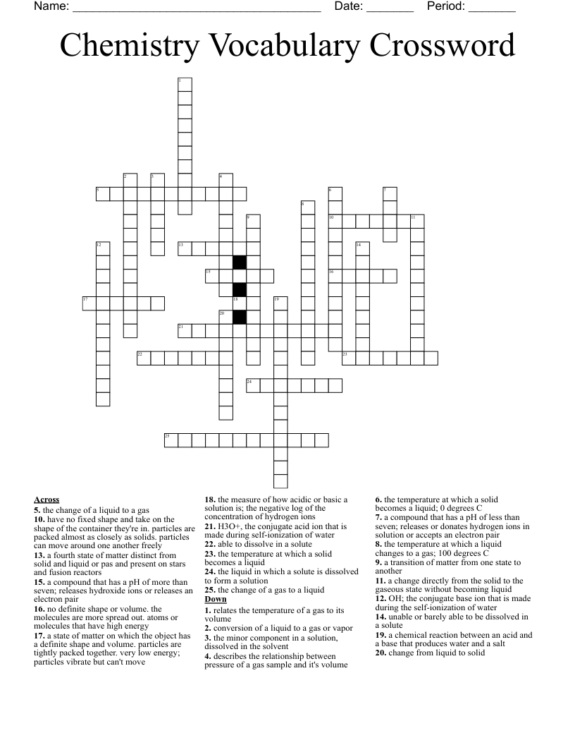 Chemistry Vocabulary Crossword