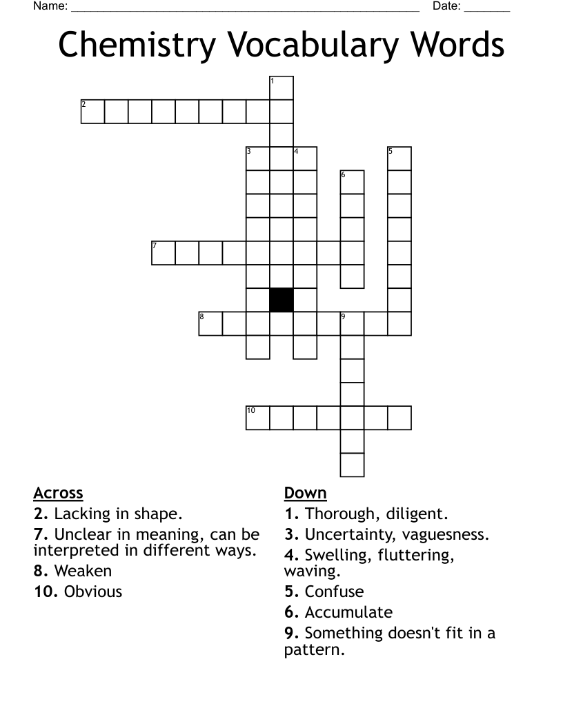Chemistry Vocabulary Words Crossword