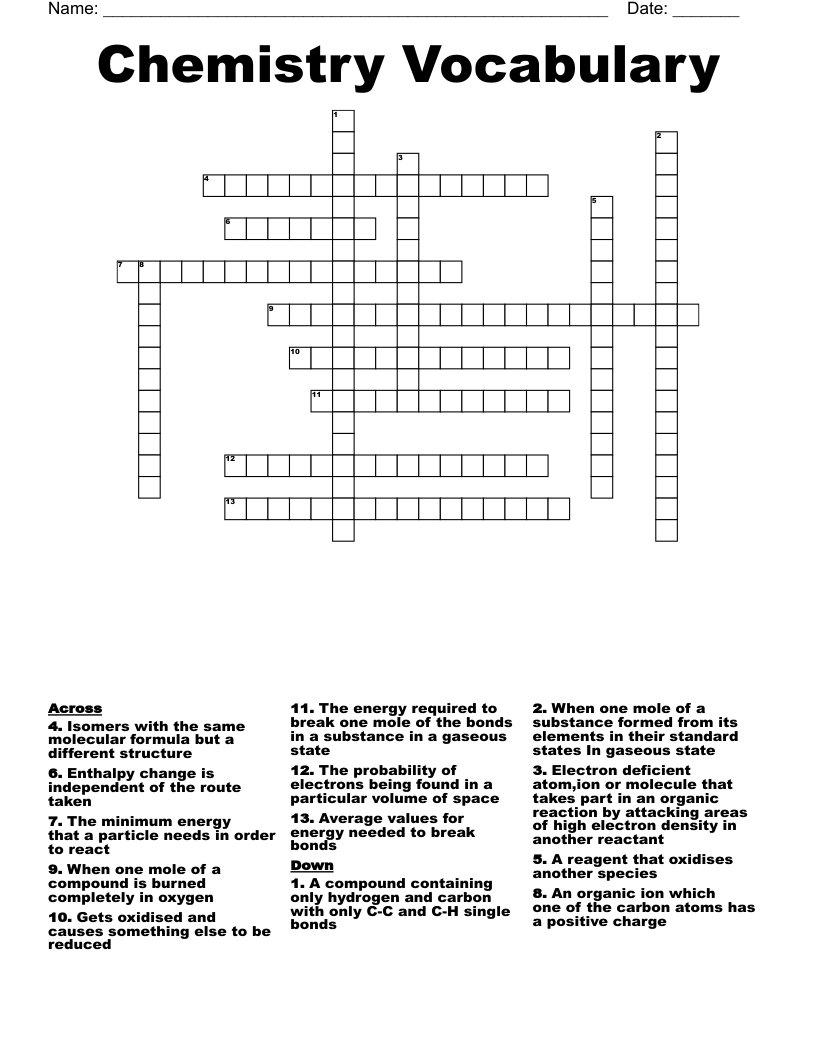 Chemistry Vocabulary  Crossword