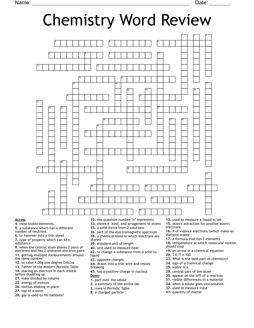 Chemistry Word Review Crossword