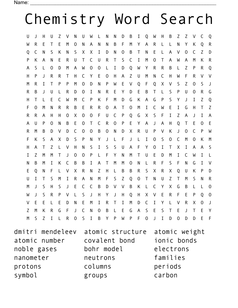 Chemistry Word Search