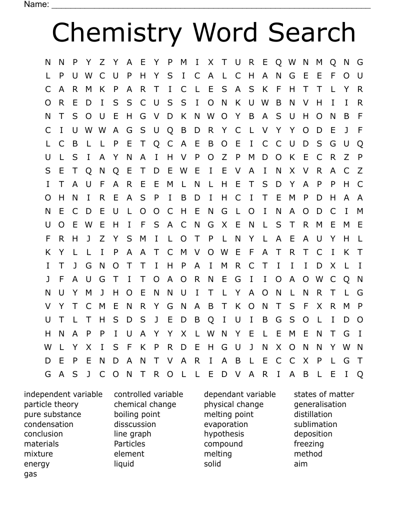 Chemistry Word Search