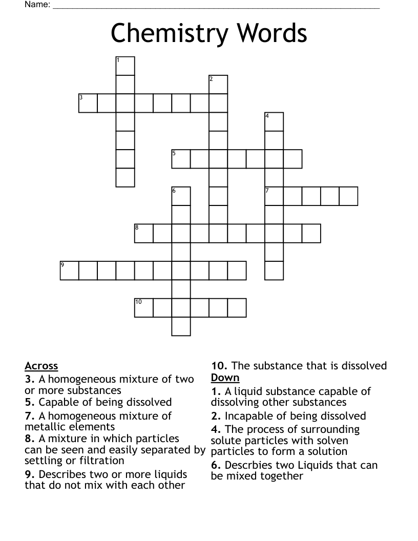 Chemistry Words Crossword