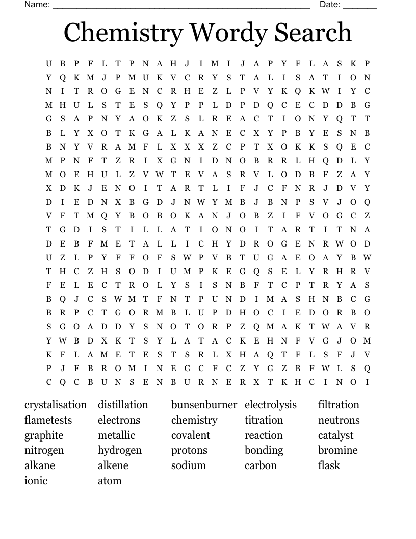 Chemistry Wordy Search  Word Search