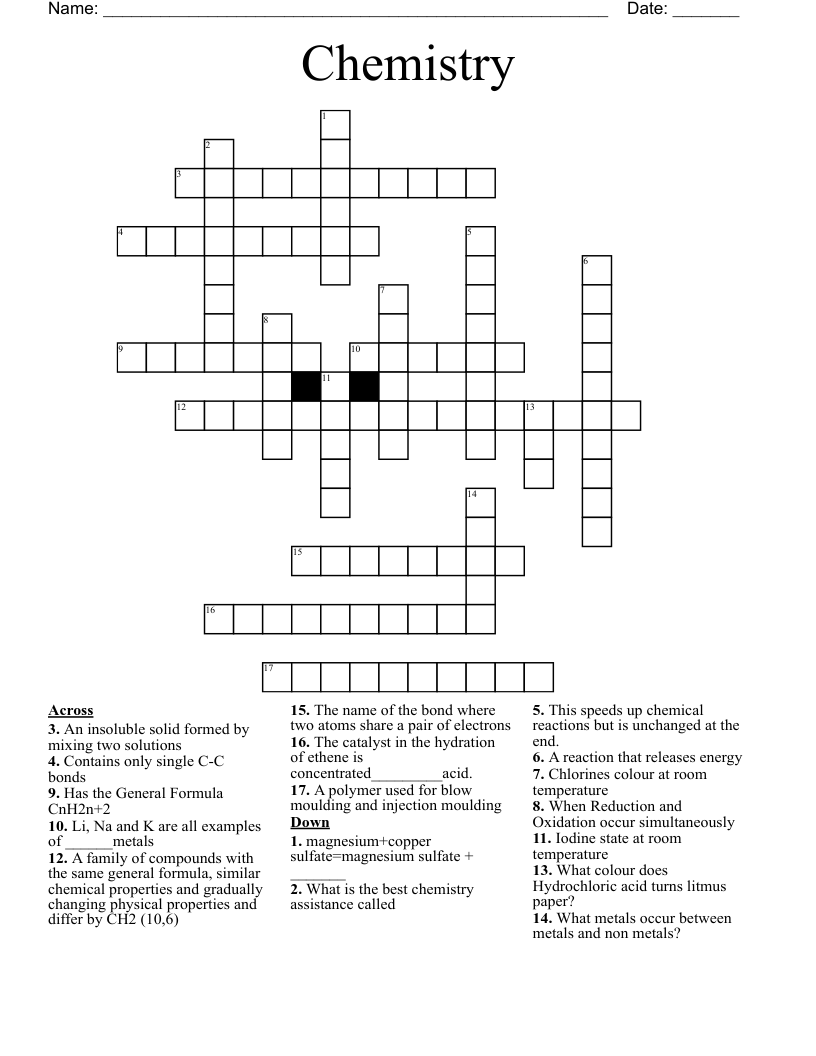 Chemistry  Crossword