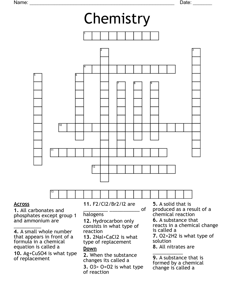 Chemistry  Crossword