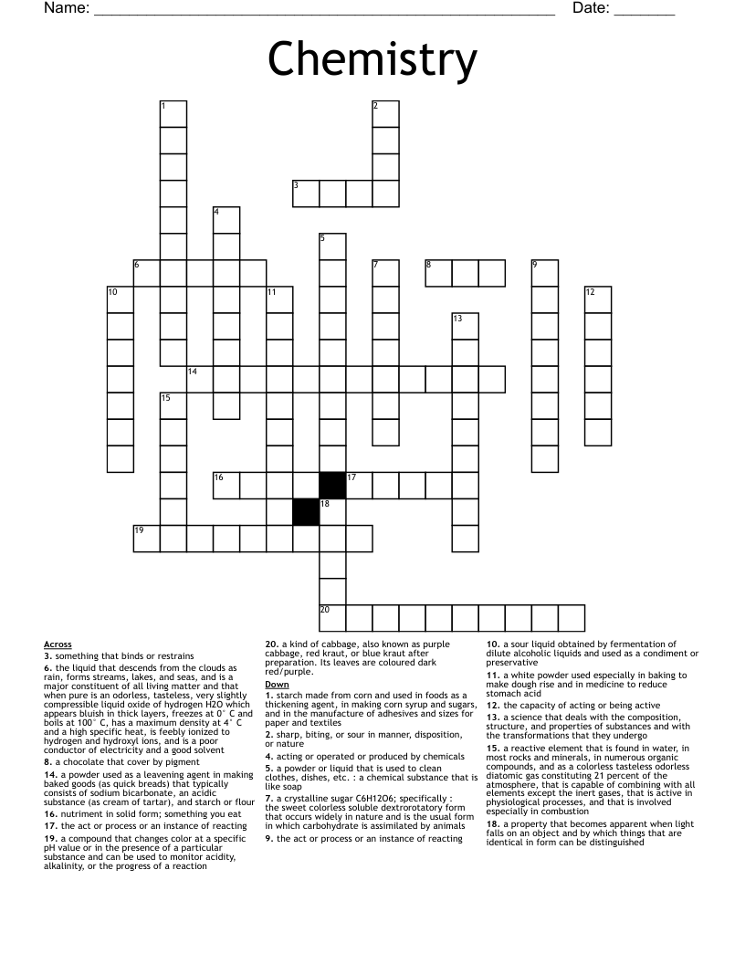 Chemistry  Crossword