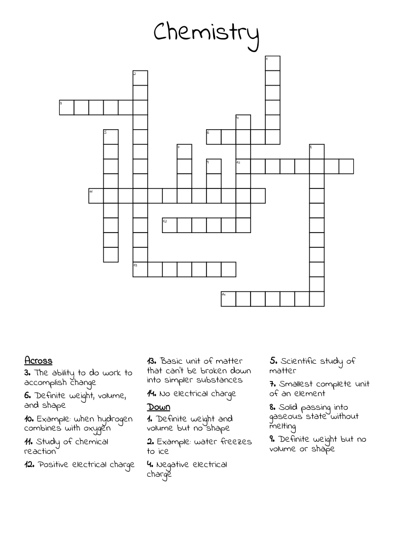 Chemistry  Crossword