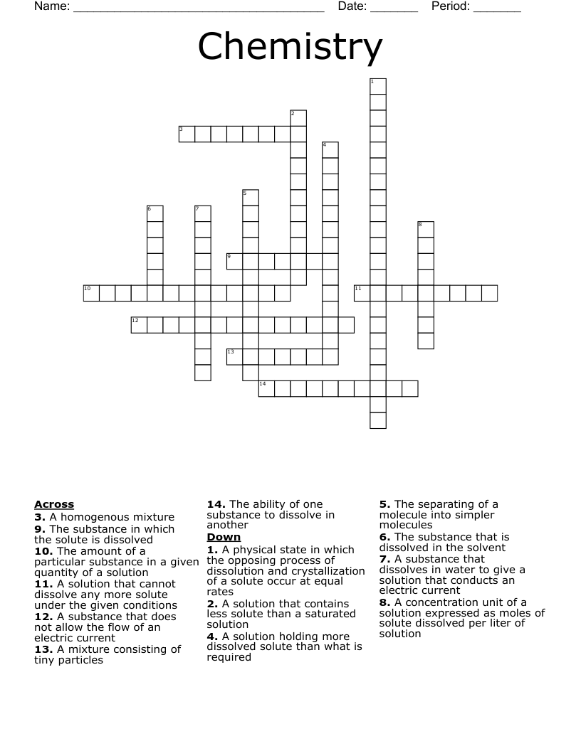Chemistry  Crossword