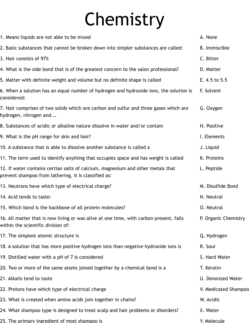 Chemistry  Worksheet