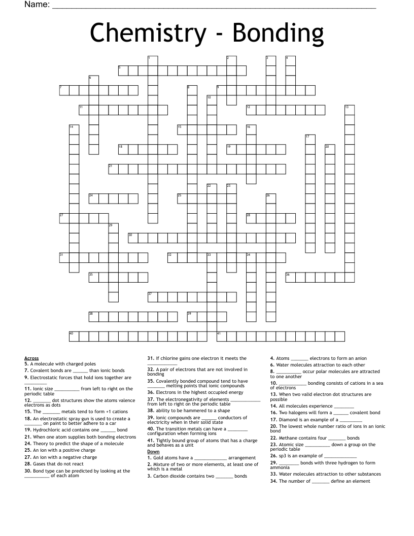 Chemistry - Bonding Crossword