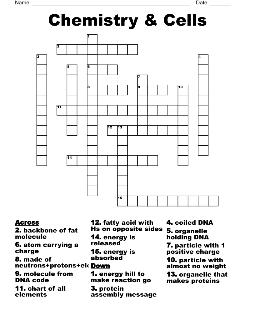 Chemistry & Cells Crossword