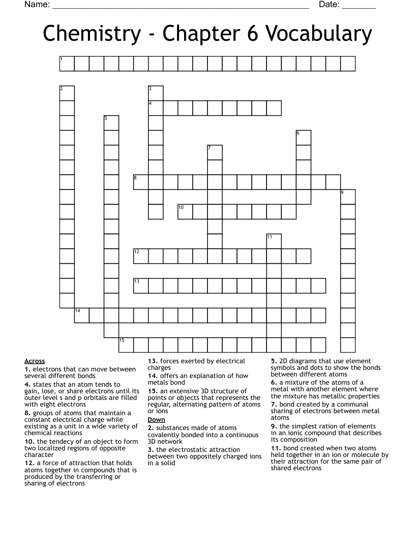 Chemistry - Chapter 6 Vocabulary Crossword