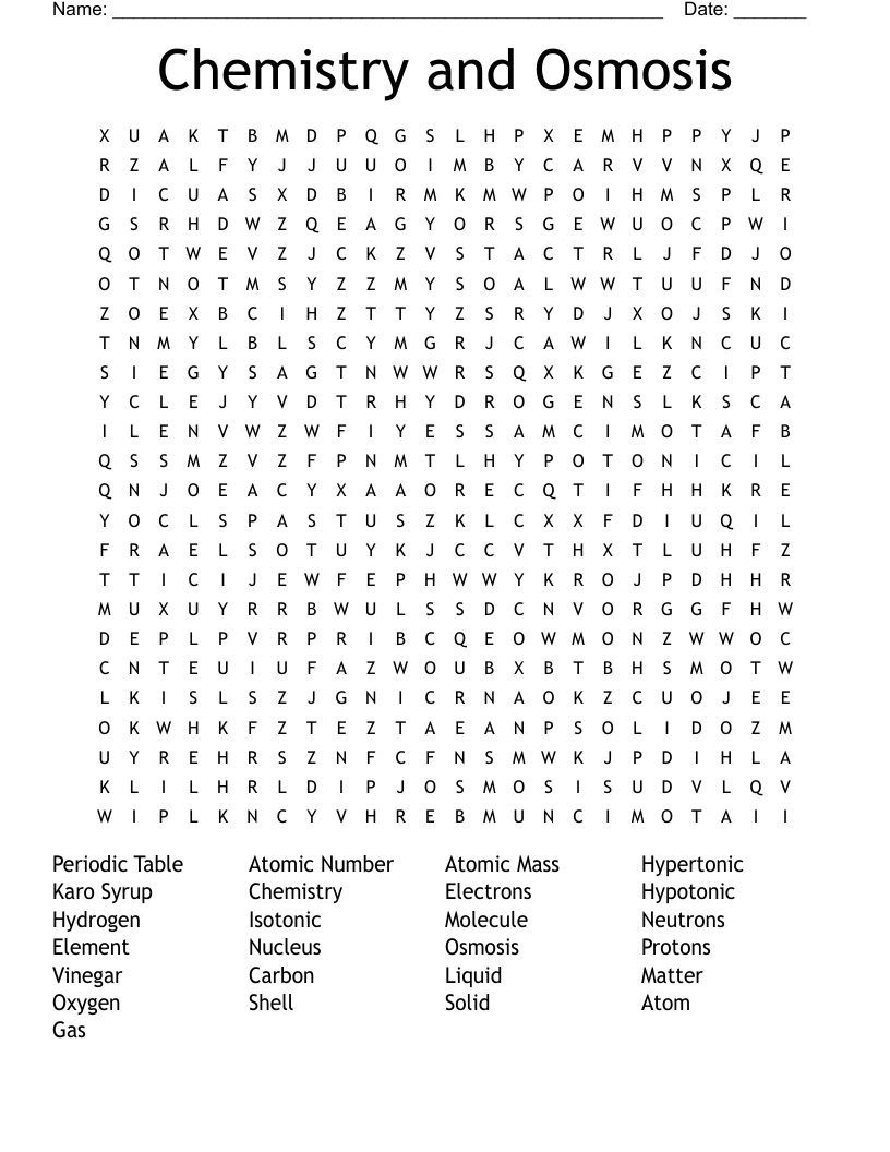 Chemistry and Osmosis Word Search