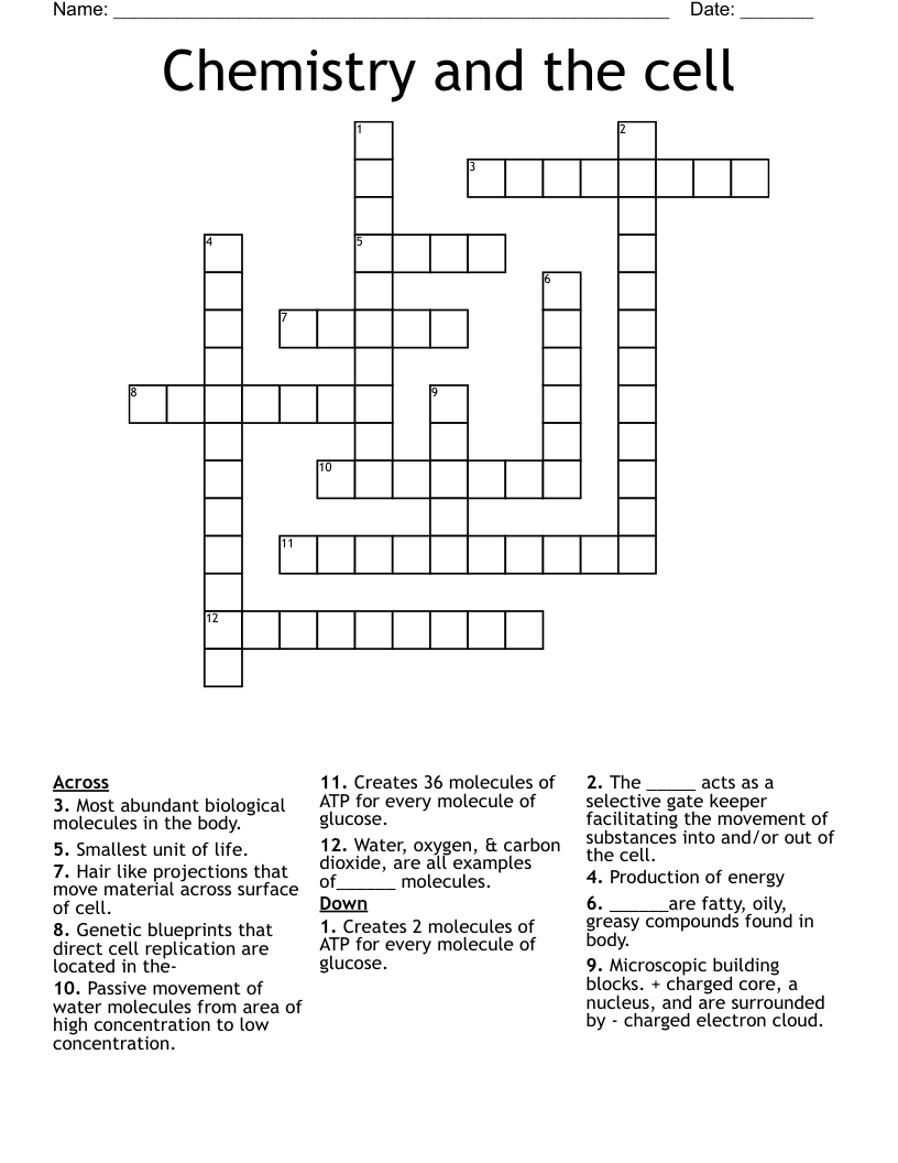 Chemistry and the cell  Crossword