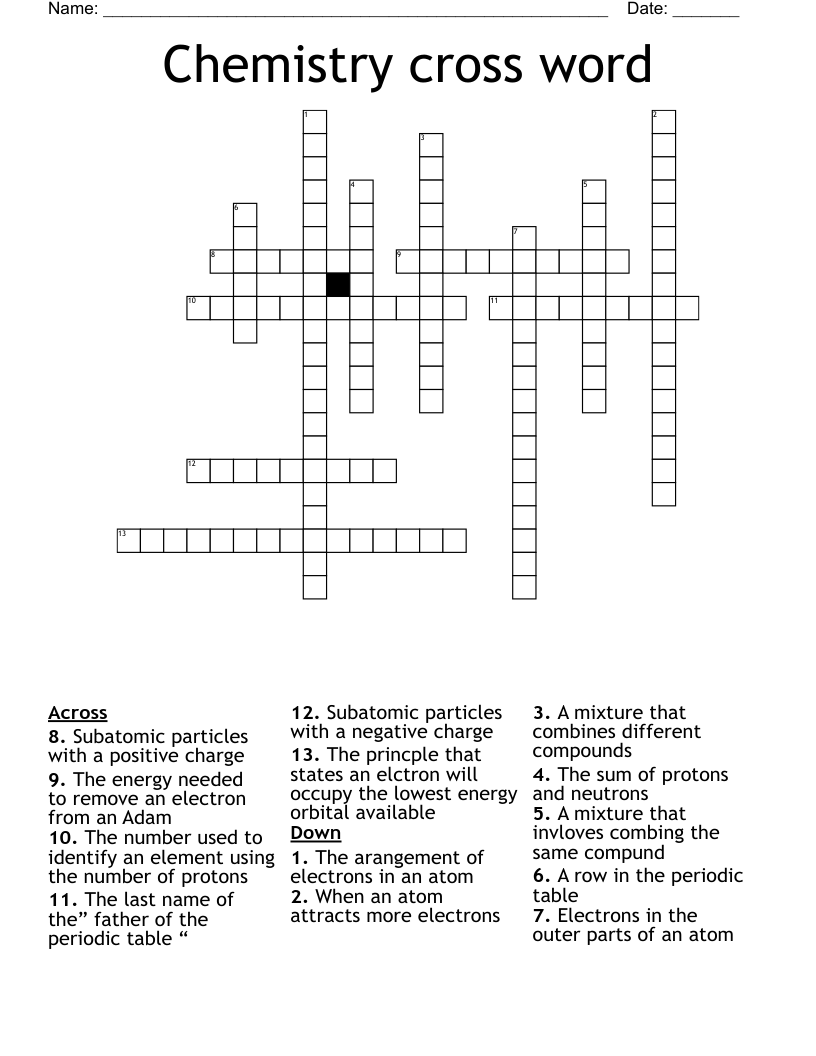 Chemistry cross word 