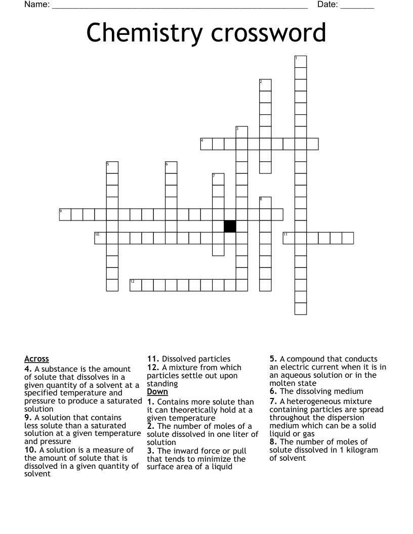 Chemistry crossword