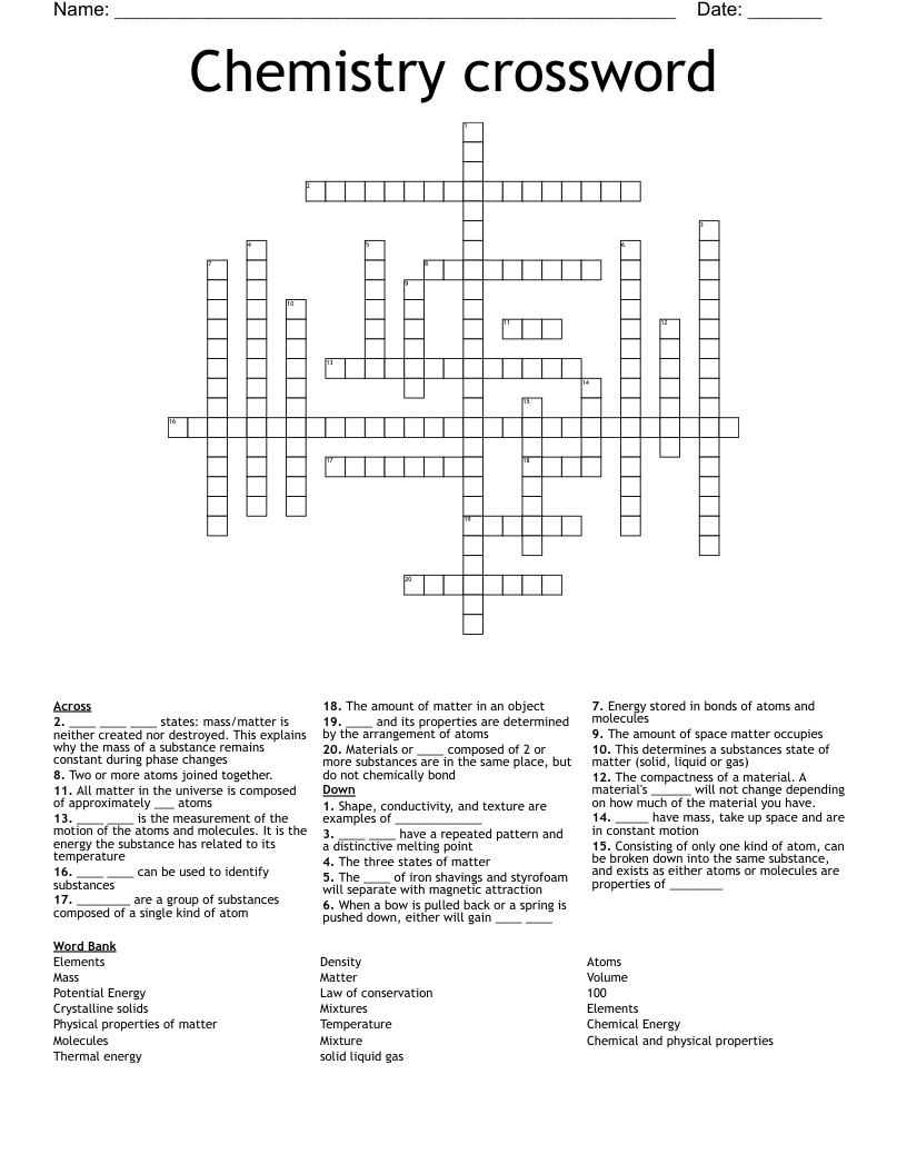 Chemistry crossword