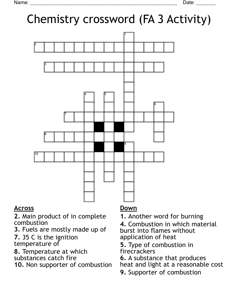 Chemistry crossword (FA 3 Activity) 