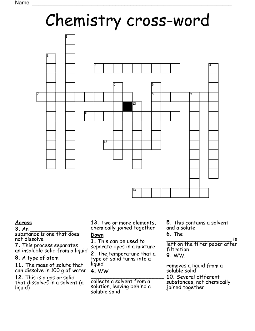 Chemistry cross-word  Crossword
