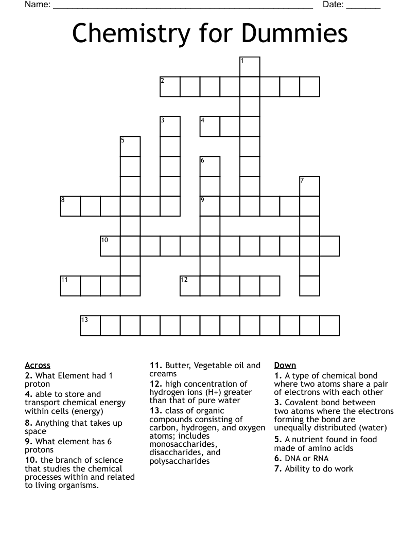 Chemistry for Dummies Crossword