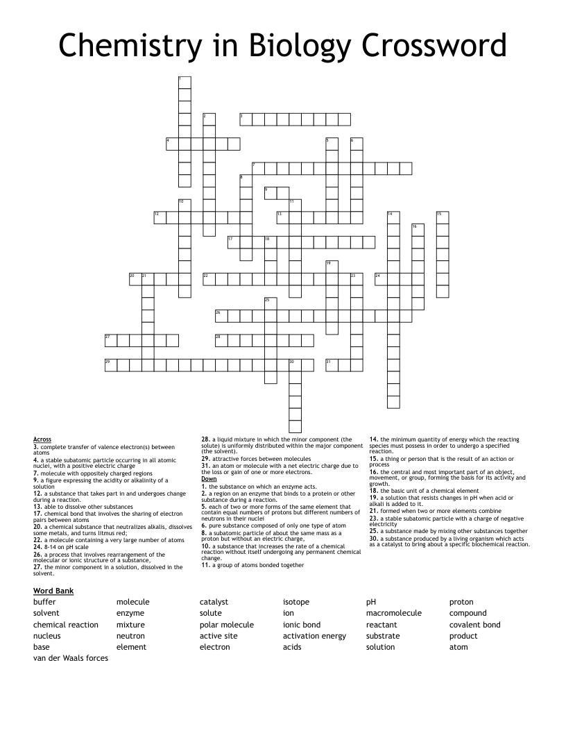 Chemistry in Biology Crossword