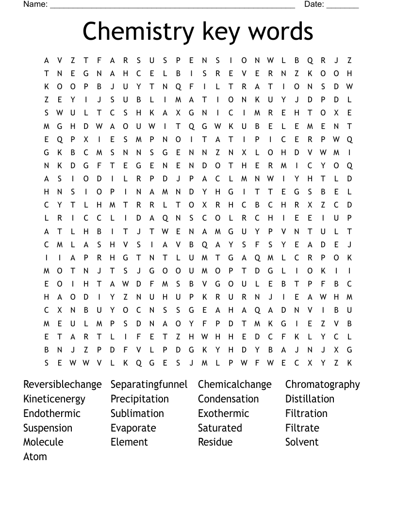 Chemistry key words Word Search